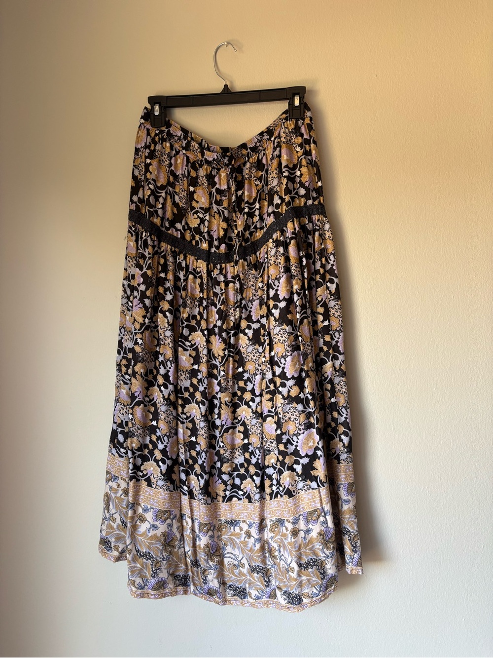 Floral Tiered Maxi Skirt in Black and Gold